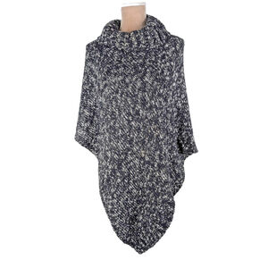 EILEEN FISHER Funnel Neck Poncho Sweater Marled Cotton Knit Classic Staple